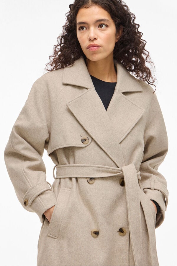 Vila Abrigo de pa&ntilde;o largo anudado Beige