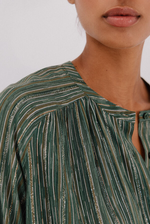 Cortefiel Blusa estampada lurex Estampado verde