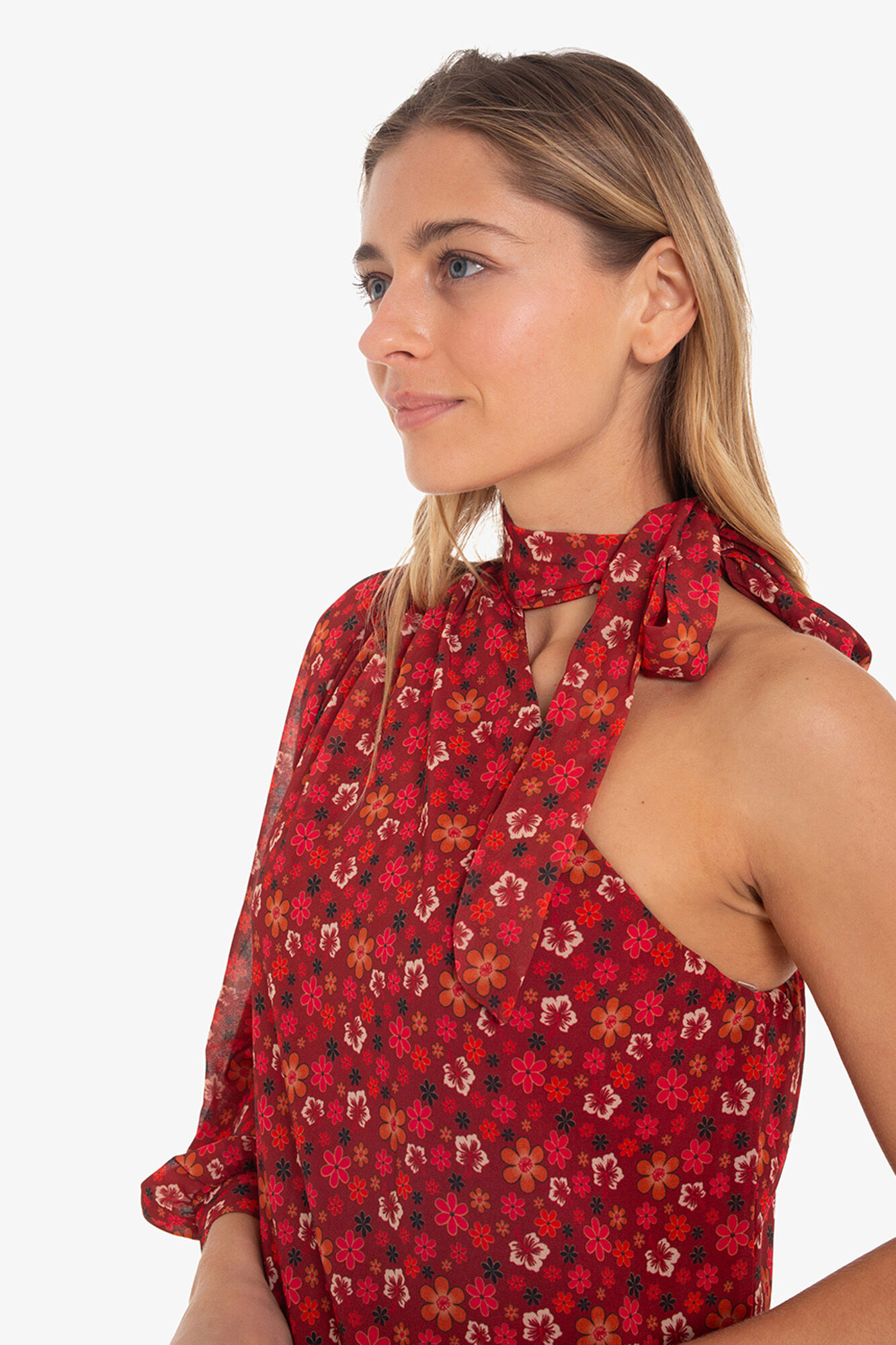 Cupl&eacute; Vestido midi assim&eacute;trico com estampado floral