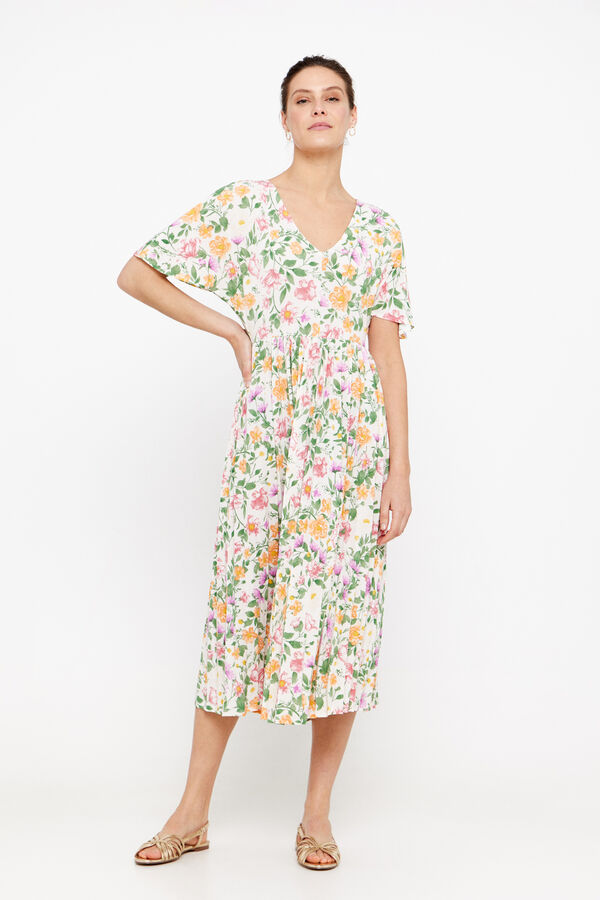 Cortefiel Vestido midi falda plisada Multicolor