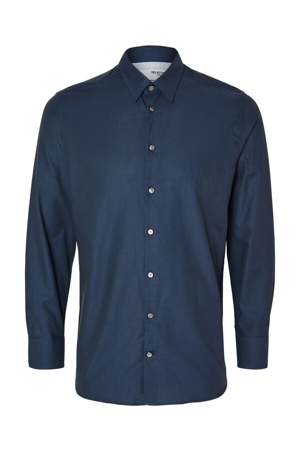 Selected Camisa de algod&oacute;n org&aacute;nico Slim Fit. Azul marino