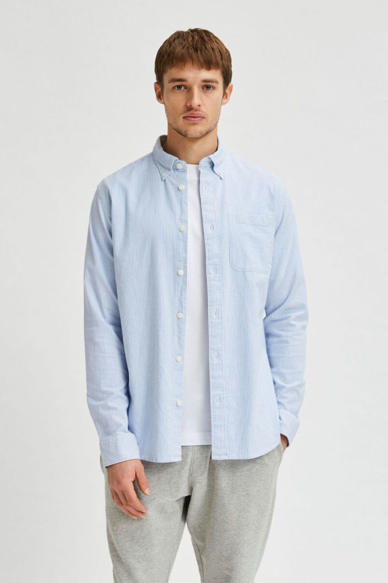 Selected Camisa de manga comprida com bolso 100% algod&atilde;o