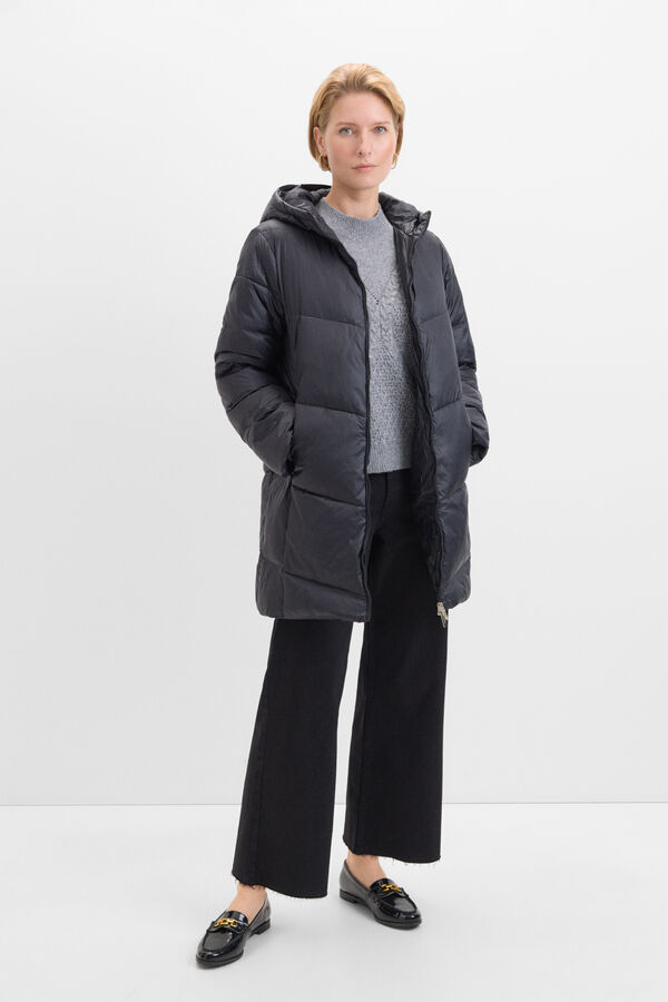 Cortefiel Abrigo comprido plumas Preto