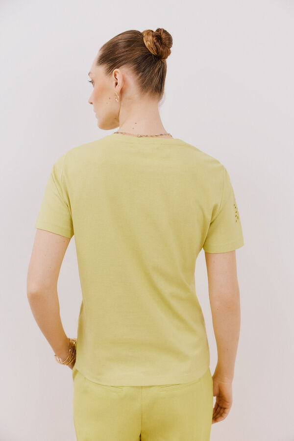 Cortefiel Camiseta bordada Amarillo