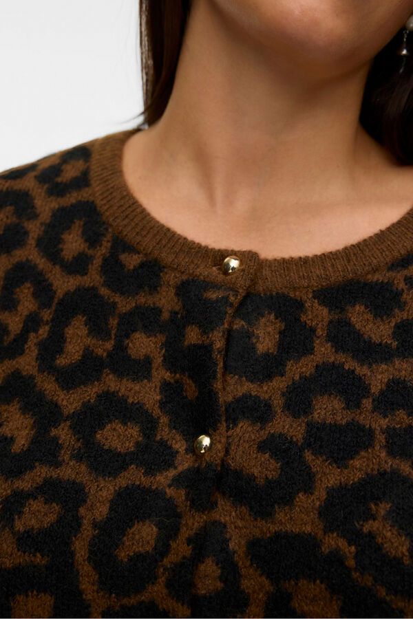 Vero Moda Curve C&aacute;rdigan punto animal print talla grande Marr&oacute;n oscuro