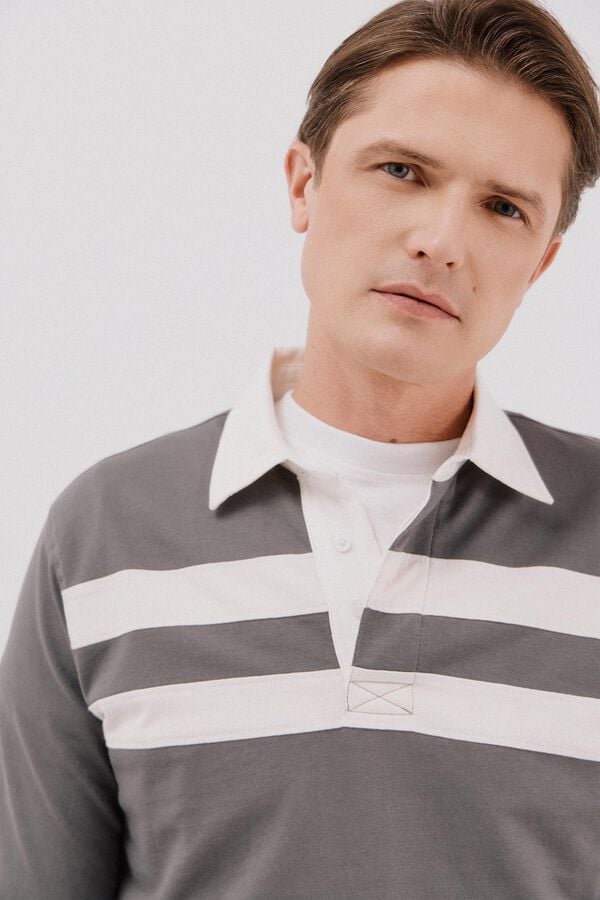 Cortefiel Camisa polo de rugby riscas Cinzento