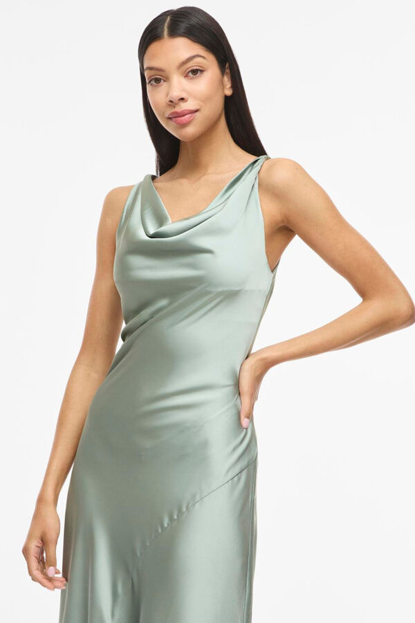 Vila Vestido largo satinado de fiesta Kaki