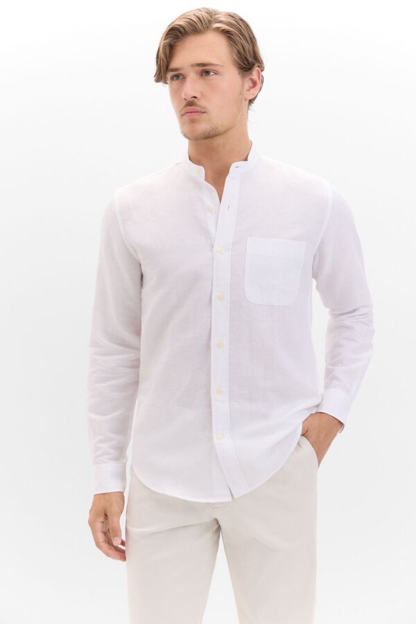 Cortefiel Camisa lino algod&oacute;n cuello mao Blanco