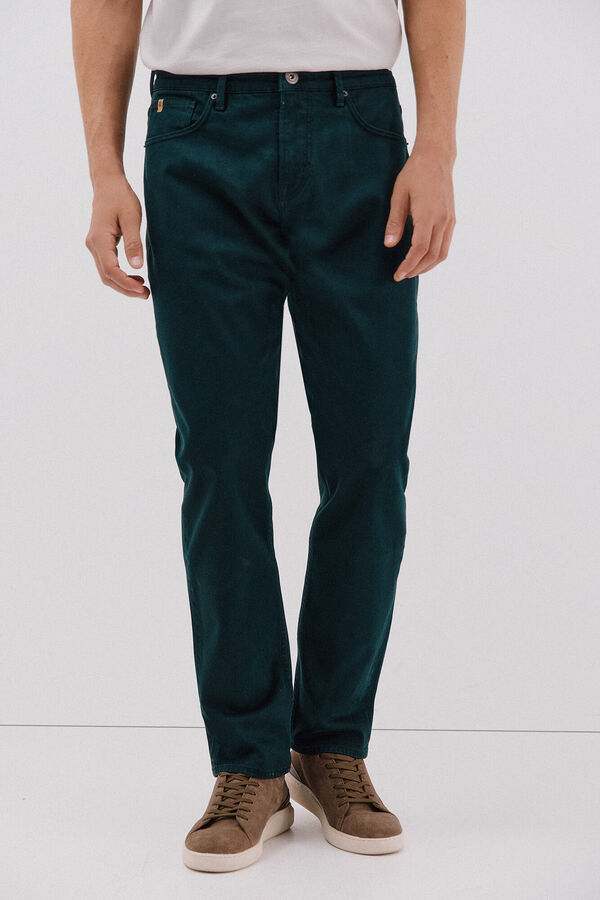 Cortefiel Pantal&oacute;n 5 bolsillos color regular fit Verde oscuro