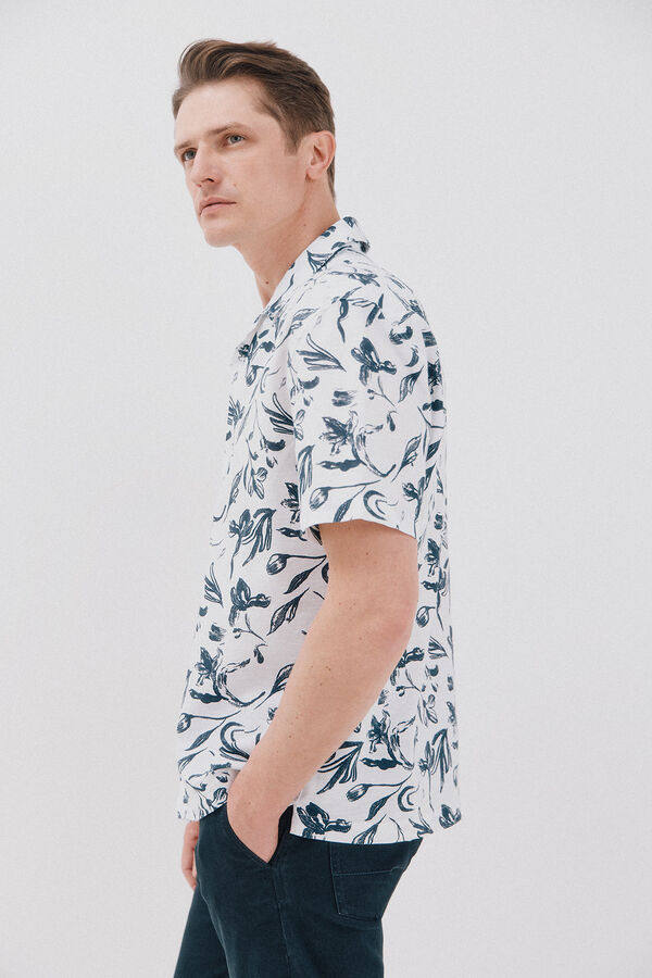 Cortefiel Camisa estampada manga curta Branco