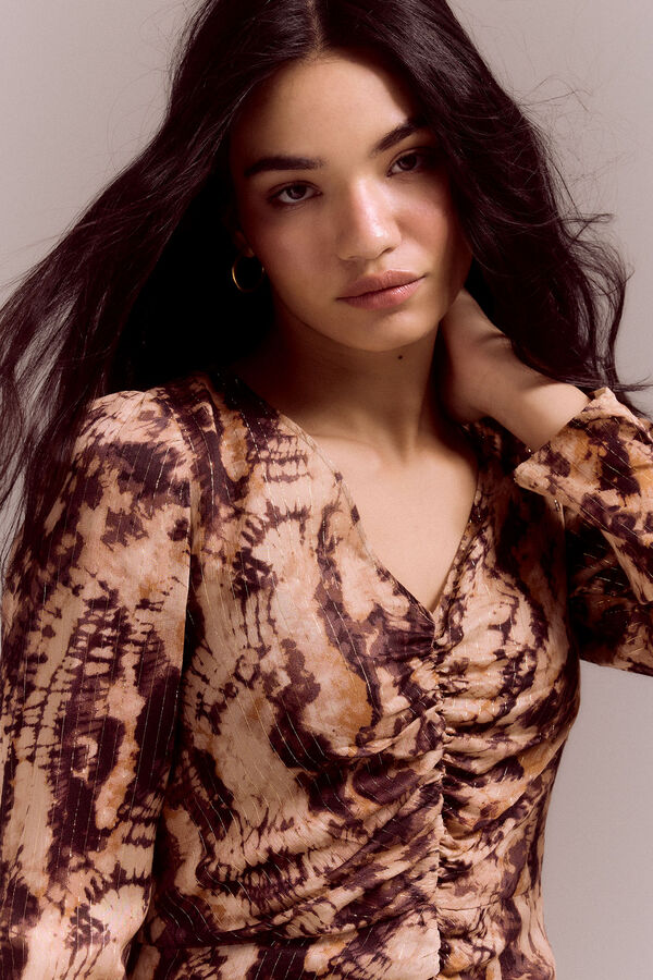 Slowlove Vestido estampado tie dye Estampado marr&oacute;n