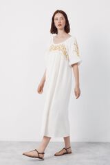 Cortefiel Vestido Bordado Blanco