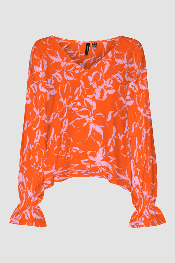 Cortefiel Blusa manga larga estampada Naranja