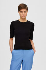 Selected Femme Top de malha de manga curta confecionado com Lenzing Ecovero Preto