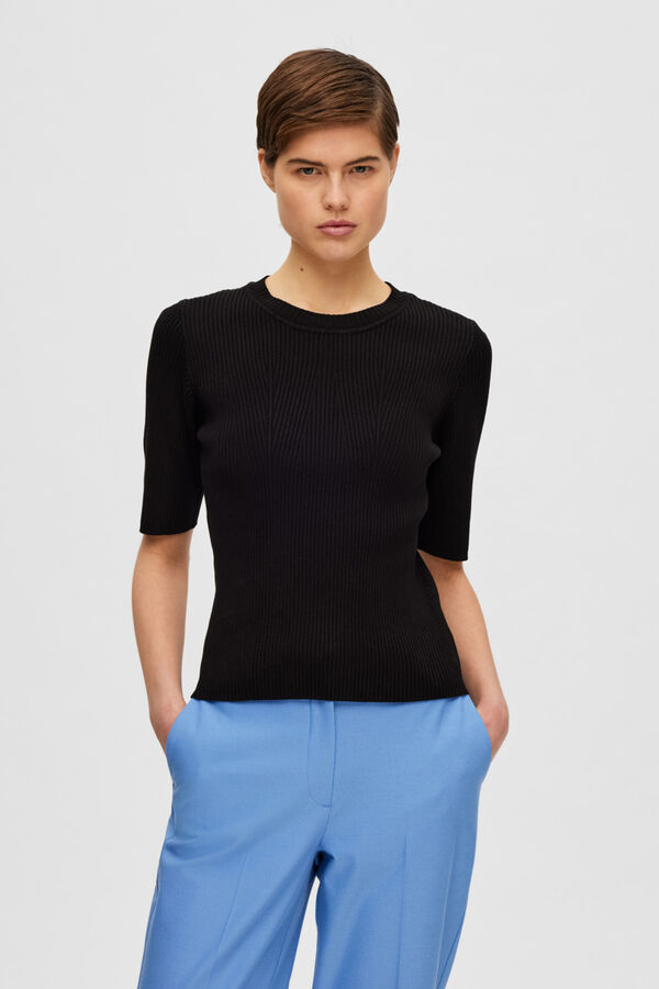 Selected Femme Top de malha de manga curta confecionado com Lenzing Ecovero Preto