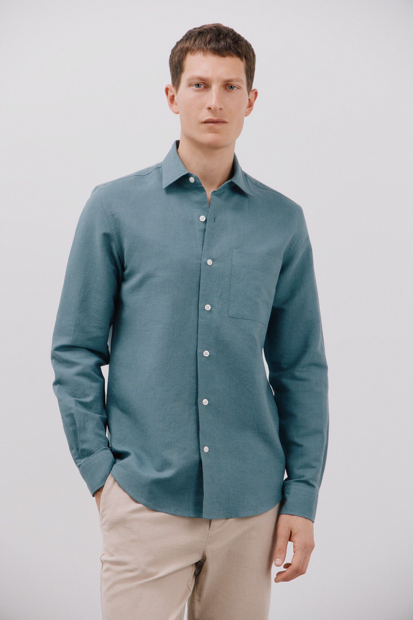 Cortefiel Camisa lino algod&oacute;n liso