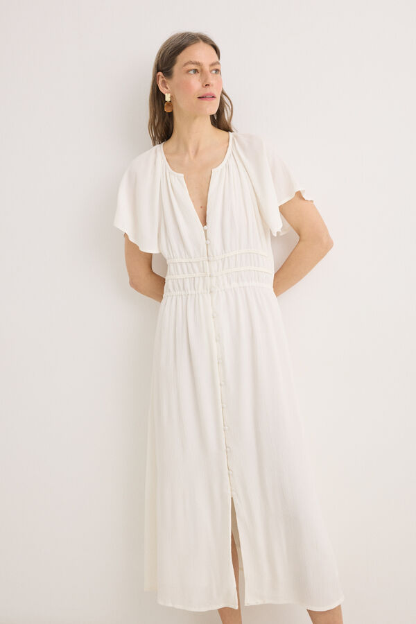 Cortefiel Vestido blanco manga corta Blanco
