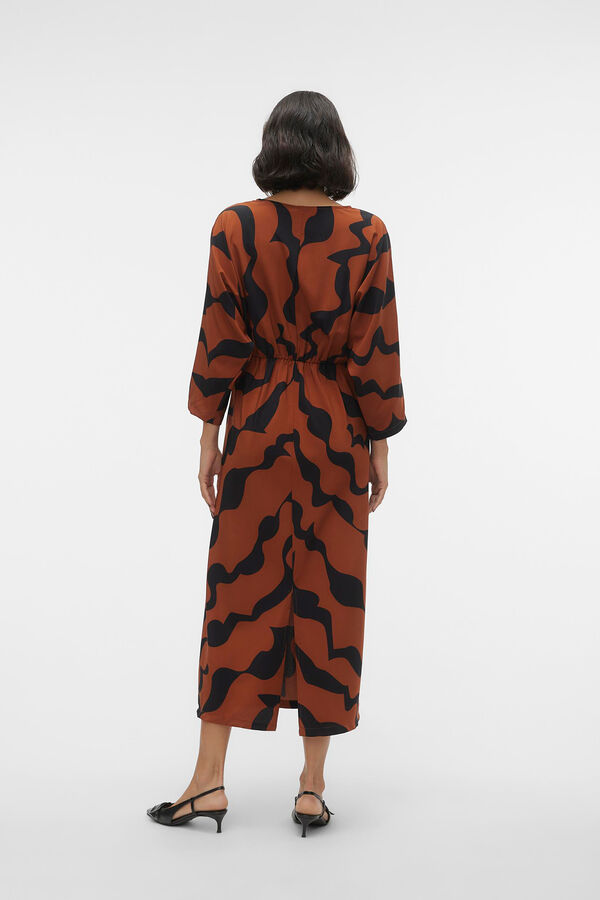 Vero Moda Vestido midi manga 3/4 y cuello pico Negro