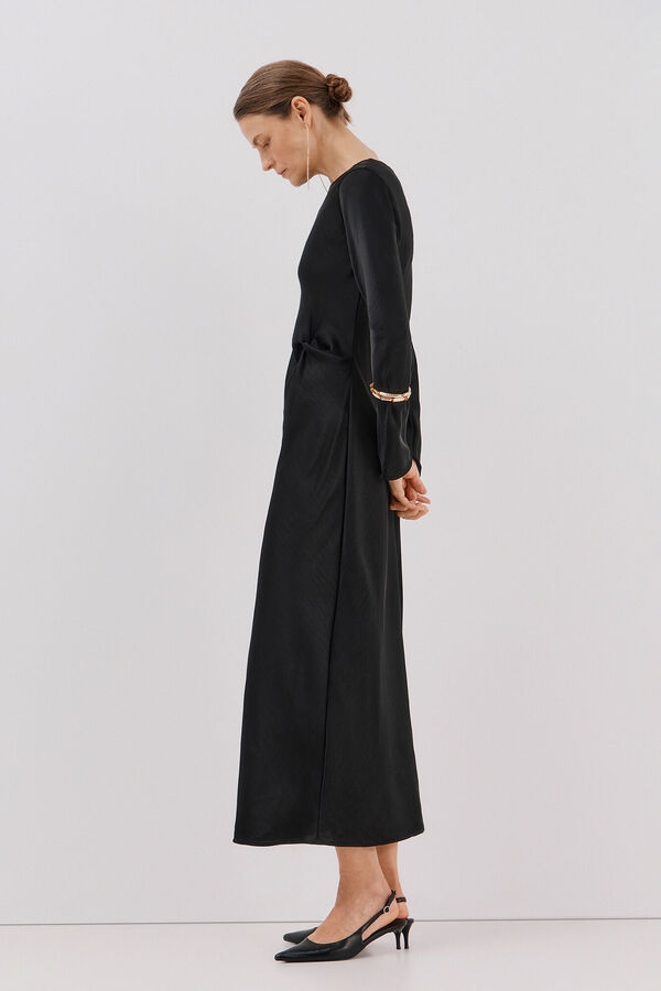 Cortefiel Vestido satinado nudo Negro