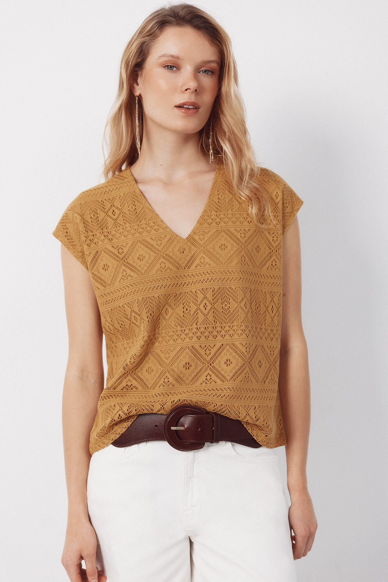 Cortefiel Top de crochet mostarda