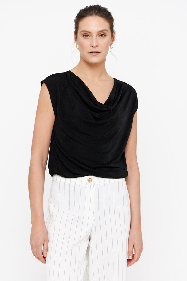 Cortefiel Top drapeado de punto Negro