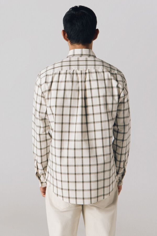 Cortefiel Camisa cuadros popel&iacute;n Marfil