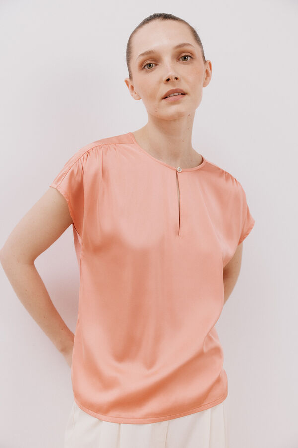 Cortefiel Top combinado satinado Coral