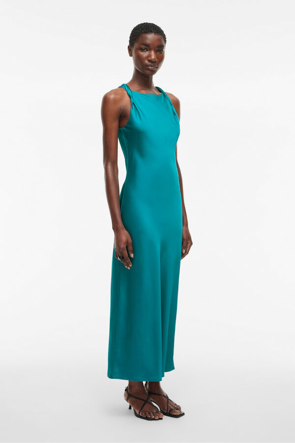 Vila Vestido midi satinado de fiesta Turquesa