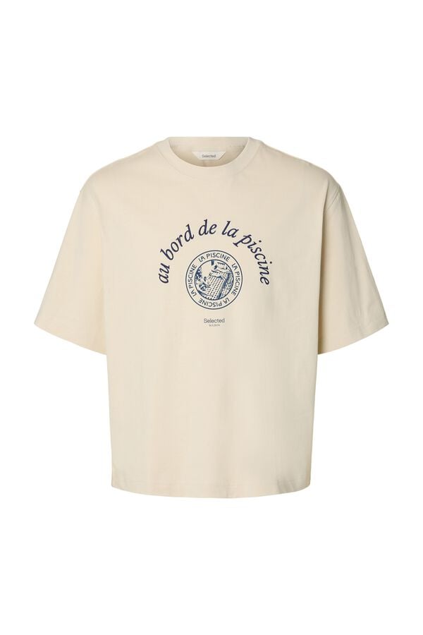 Selected T-shirt de manga curta estampada Tostado