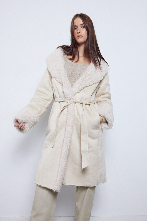 Slowlove Abrigo doble faz efecto pelo Marfil