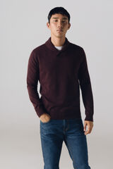 Cortefiel Jersey lana lambswool cuello abierto con bot&oacute;n Granate