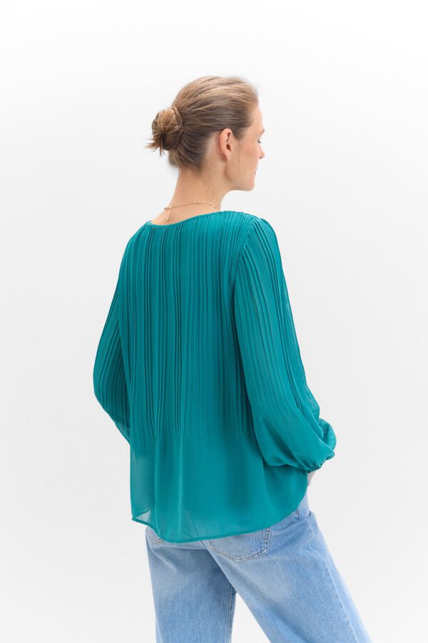 Cortefiel Blusa plisada combinada Verde oscuro