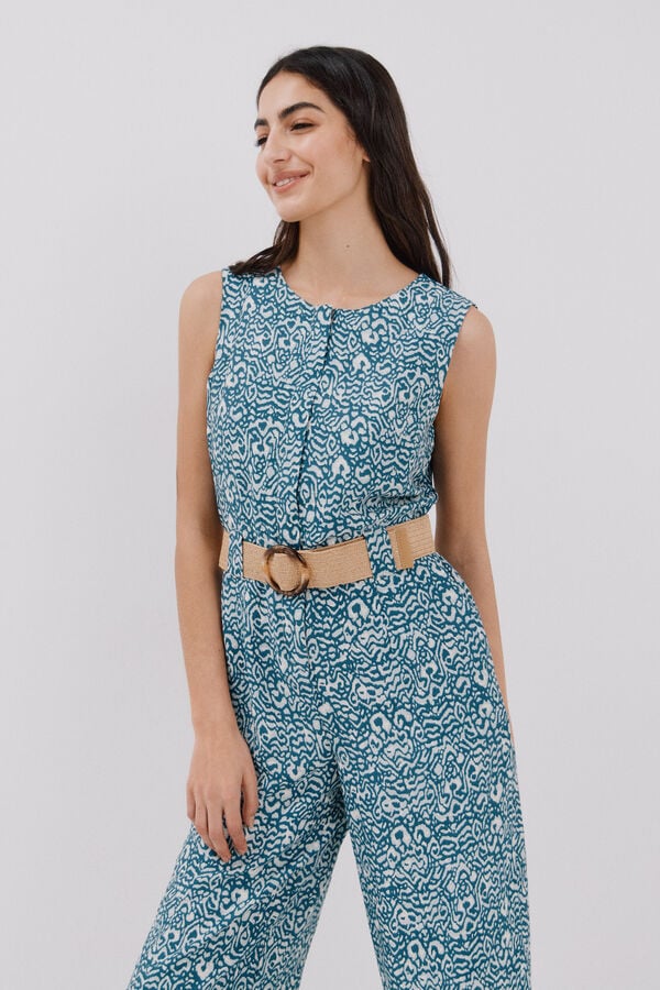 Cortefiel Mono con cinturón Estampado azul