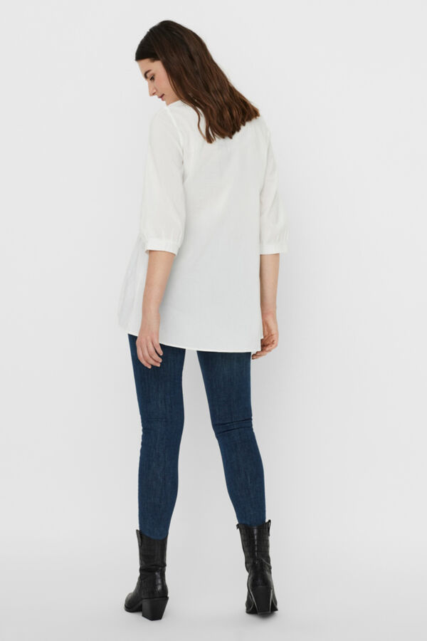 Cortefiel Camisa comprida manga francesa Branco