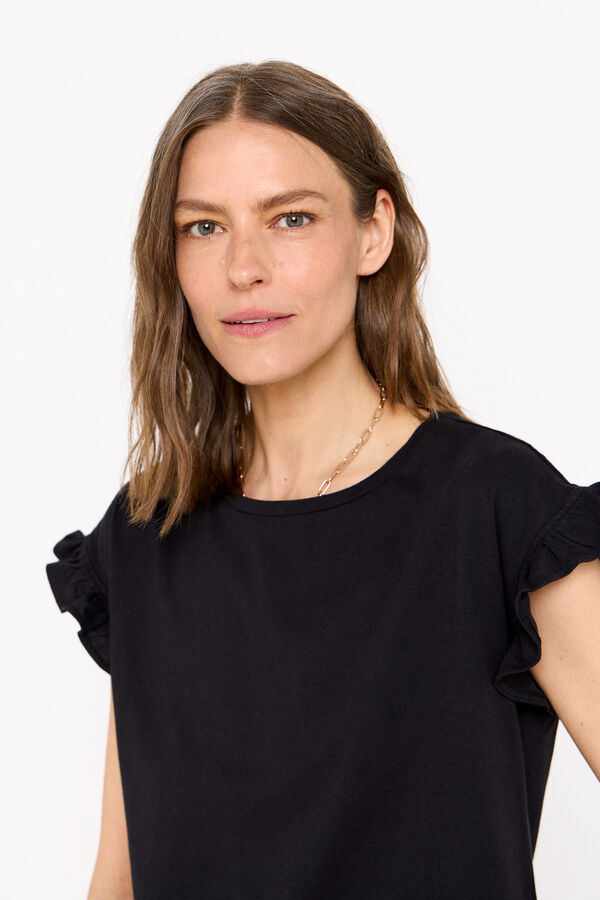 Cortefiel Camiseta b&aacute;sica volantes Negro