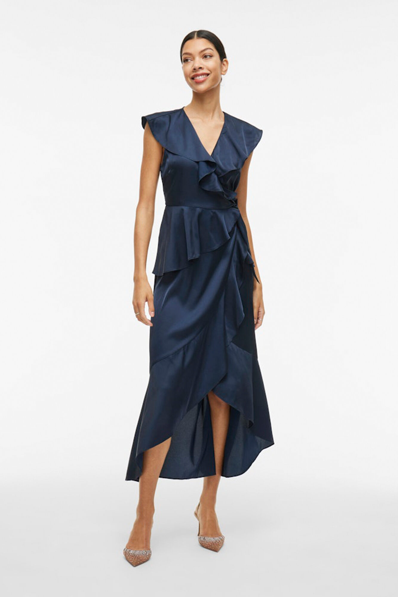 Vila Vestido satinado midi cruzado