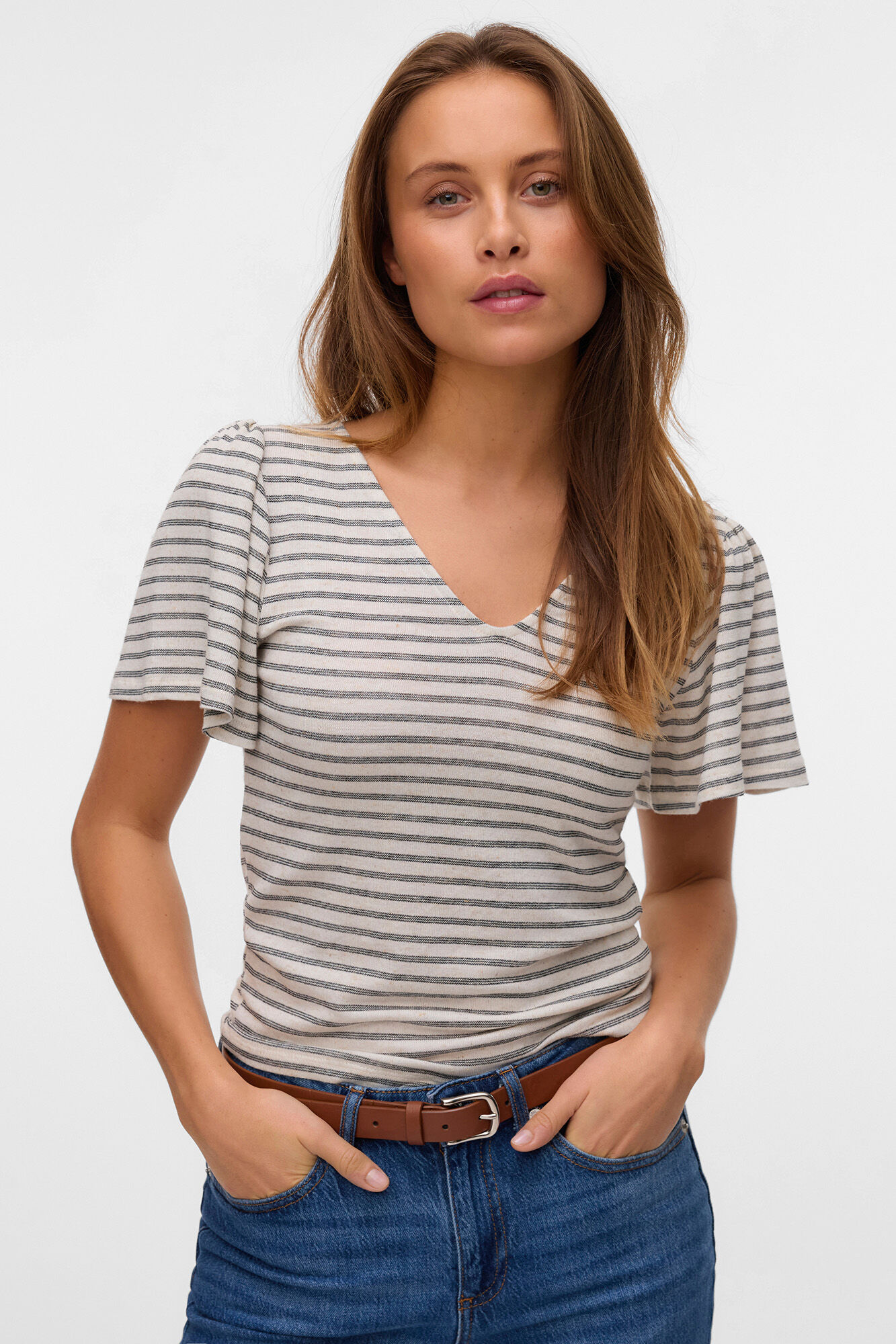 Vero Moda Camiseta riscas com mangas sino