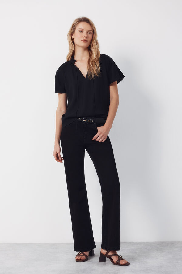 Cortefiel Blusa manga ragl&aacute;n Negro