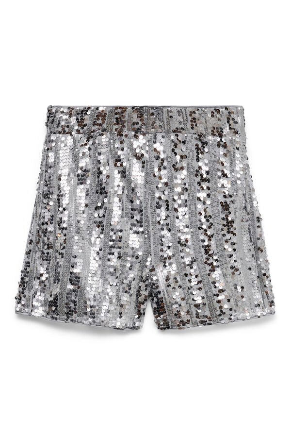 Vero Moda Shorts de festa femininos com lantejoulas Cinzento