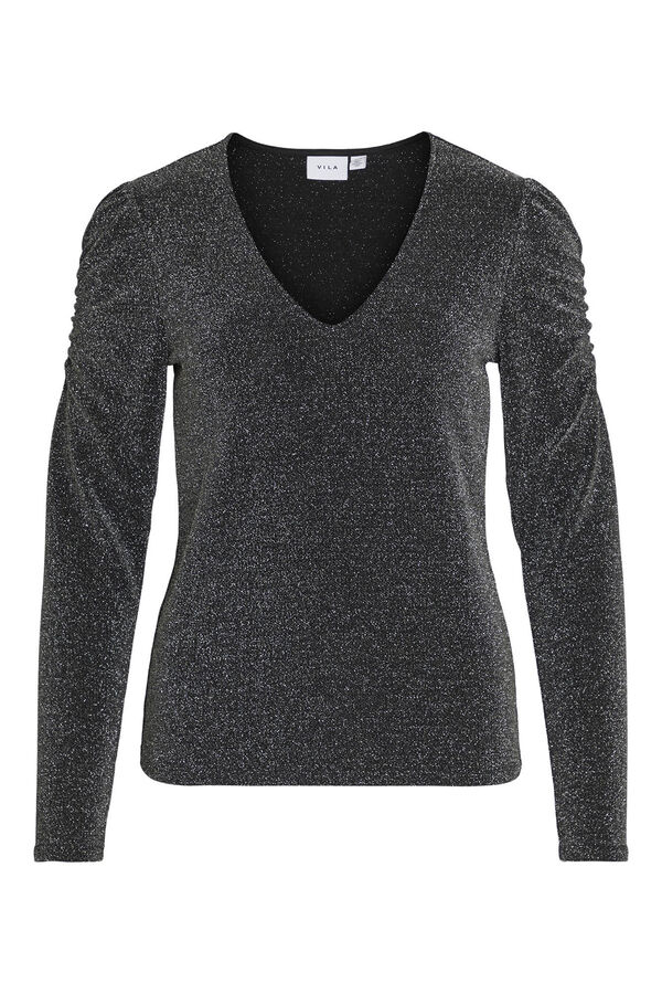 Vila Jersey de punto lam&eacute; de manga larga Negro