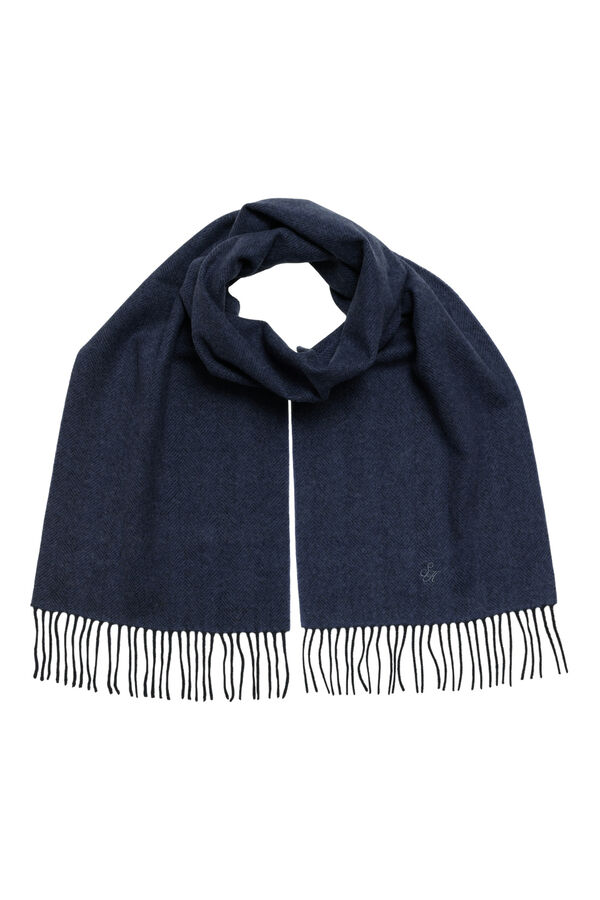 Selected Bufanda con flecos y logo bordado confeccionada 100% con Lana RWS. Azul marino
