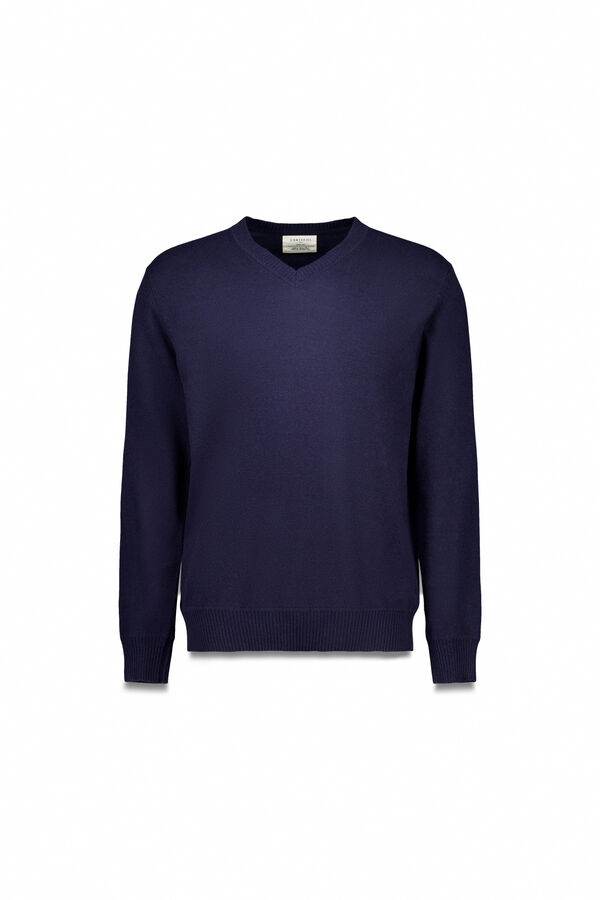 Cortefiel Jersey lana lambswool cuello pico Azul marino