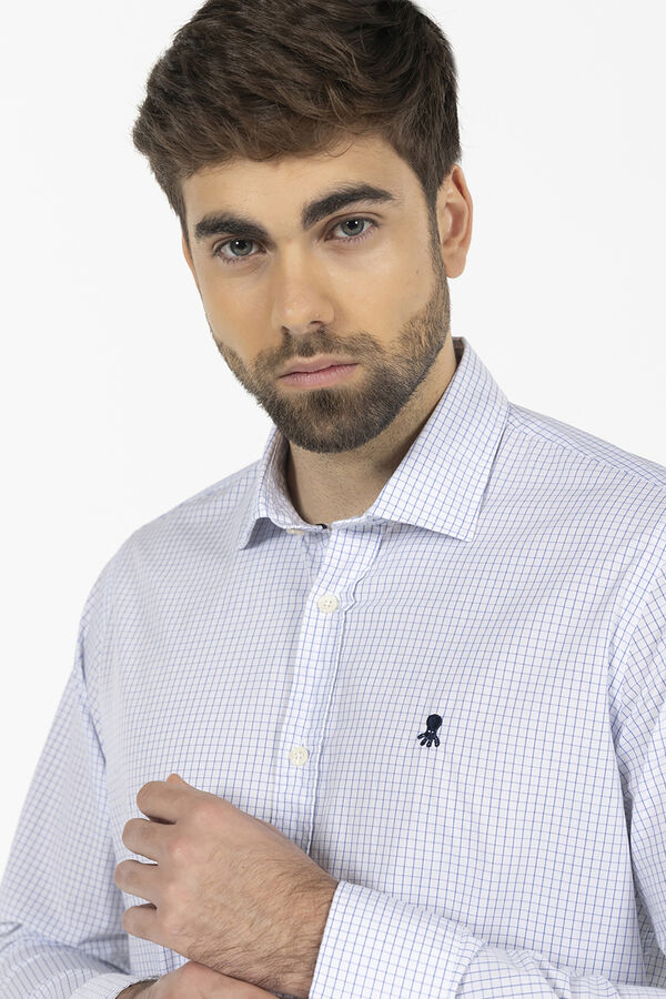elPulpo Camisa cuadros raya estrecha popel&iacute;n Estampado azul