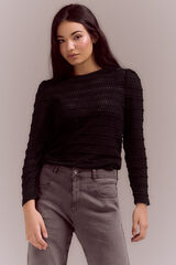 Slowlove Top de punto estructura con manga abullonada Negro