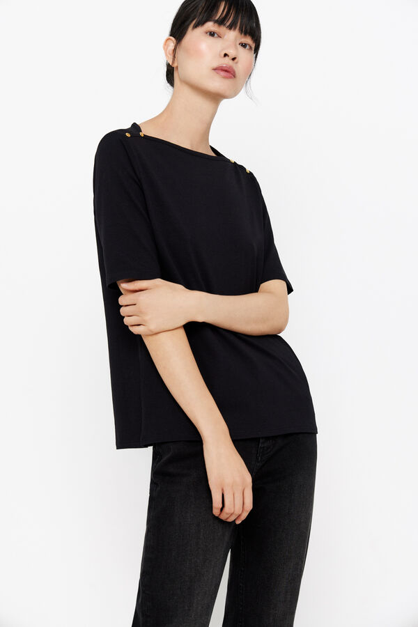 Cortefiel Camiseta b&aacute;sica escote barco Negro