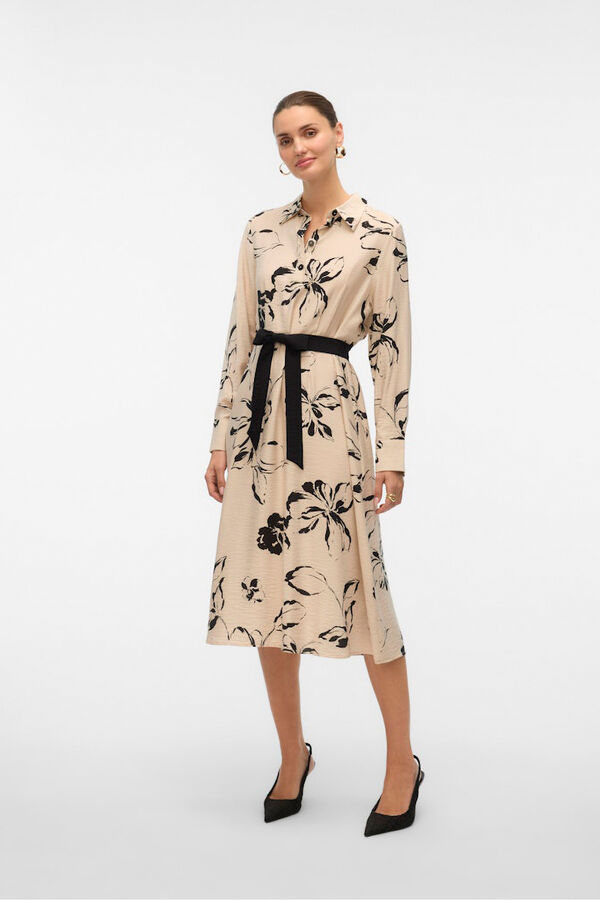 Vero Moda Vestido camisa esvoa&ccedil;ante  Tostado