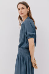 Cortefiel Blusa satinada manga corta Azul oscuro