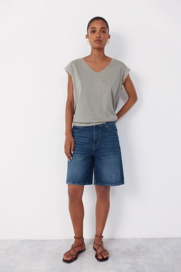 Cortefiel Camiseta pasamaner&iacute;a mangas Kaki