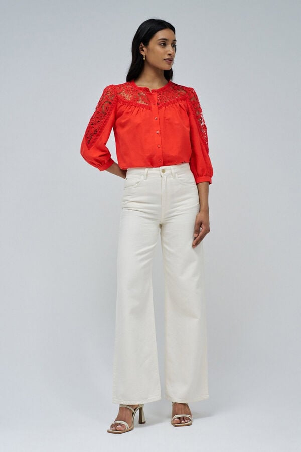 Salsa Jeans Camisa de lino con encaje Rojo