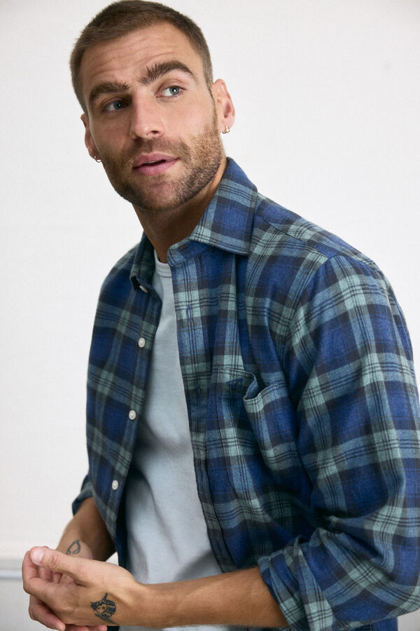 OOTO Camisa cuadro tartán manga larga Estampado verde